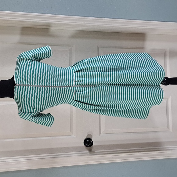 LuLaRoe Amelia Green White Striped Fit & Flare Causal Stretch Pockets Midi Dress - Picture 6 of 12